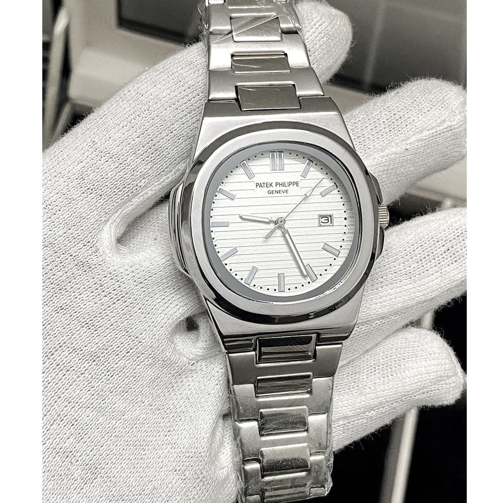 Patek Philippe White Dial Men's Stainless Steel Watch